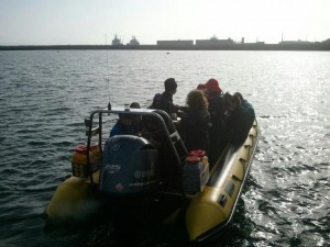 yellow boat in Portland harbour